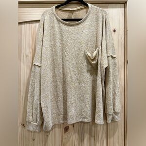 Cozy Heathered Beige Long Sleeve Pocket Top